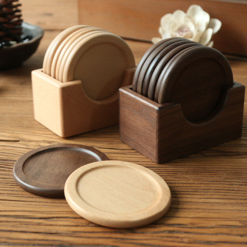 Circle Hardwood Coaster Set