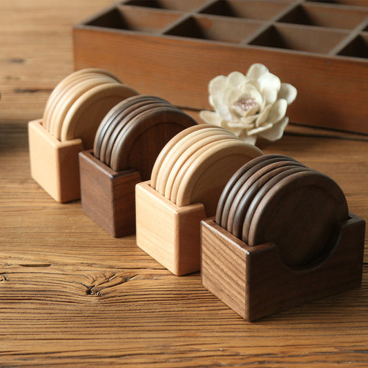 Circle Hardwood Coaster Set