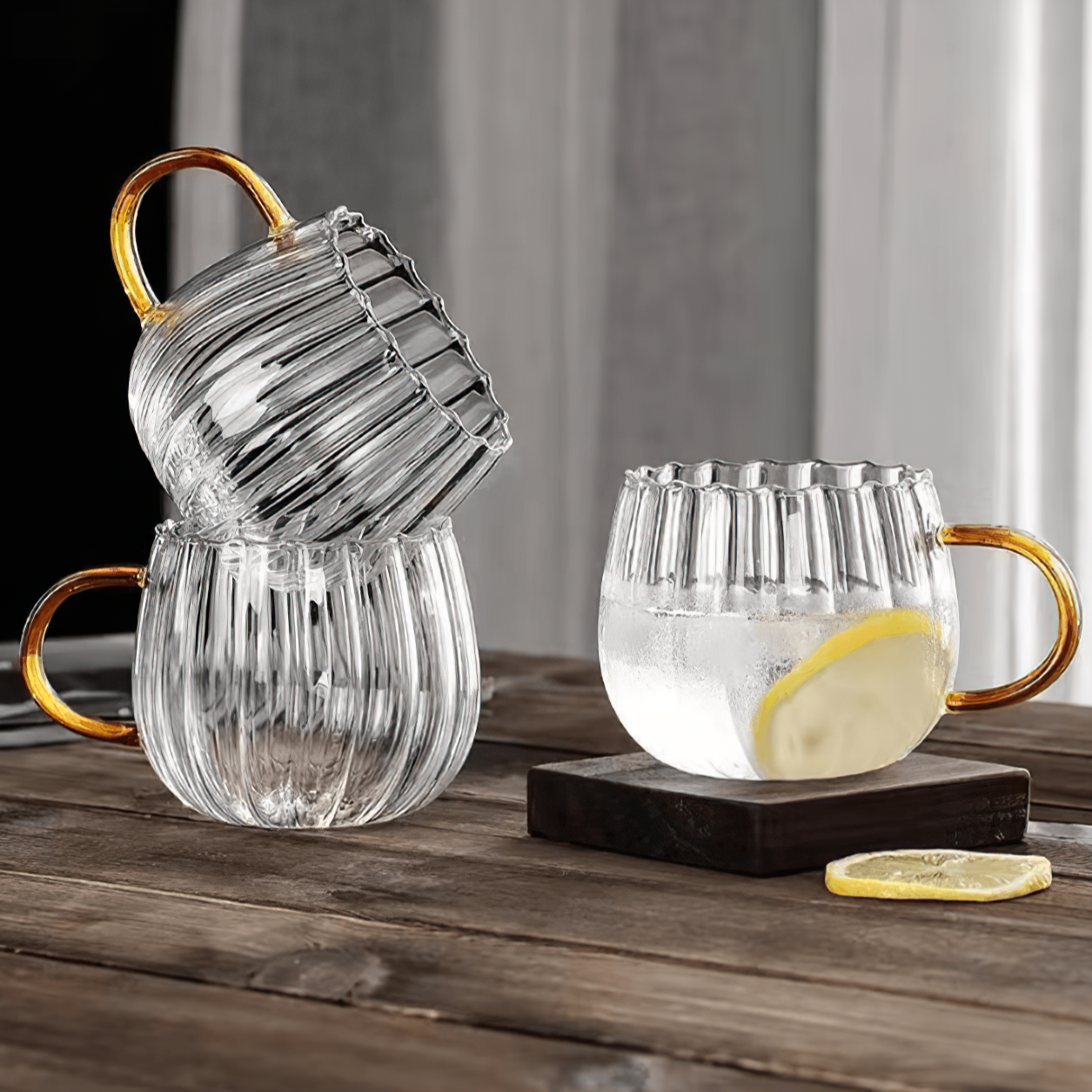Ridged Heatproof Glass Jug and Cups